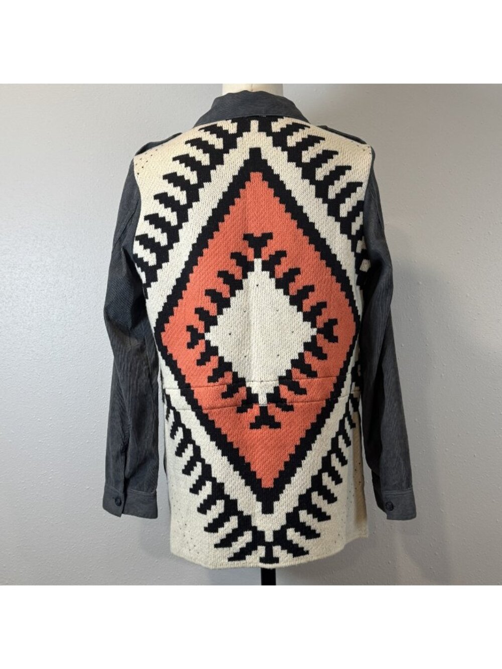 Davi & Dani Corduroy Shacket Jacket Womens Size M Gray Southwestern Aztec Boho